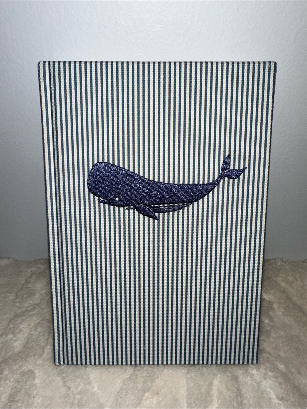 Lady JAYNE White Navy Stripes Embroidered Whale hard cover lined pages journal